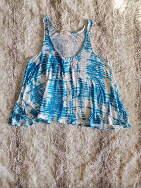 New Buddy Basics Blue White Tie Dye Button Front Tank Top Size L